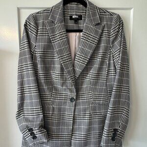 Talbots, Women's Blazer, black, pink, ivory and tan checkered pattern